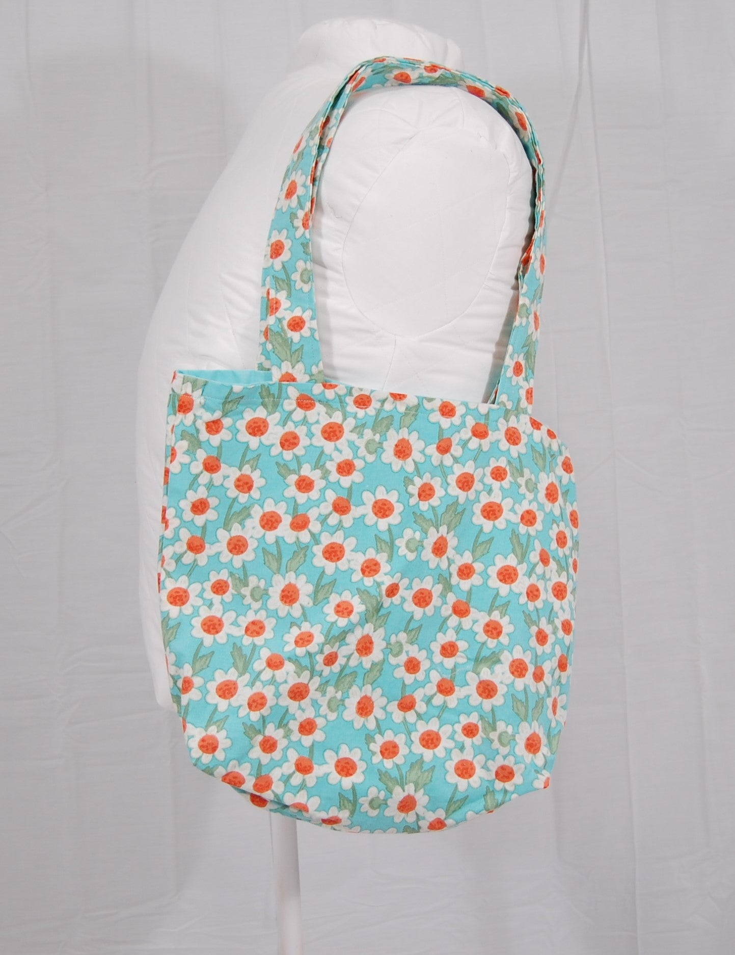 Handmade Daisy Print Tote Purse | Retro Floral Everyday Bag