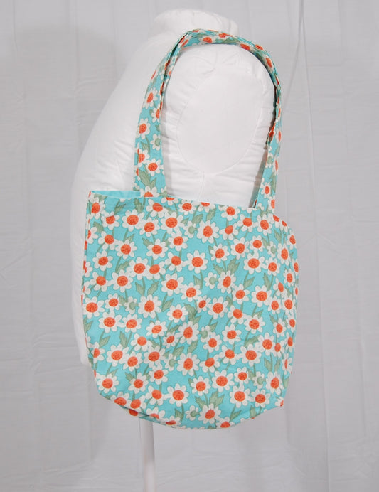 Handmade Daisy Print Tote Purse | Retro Floral Everyday Bag