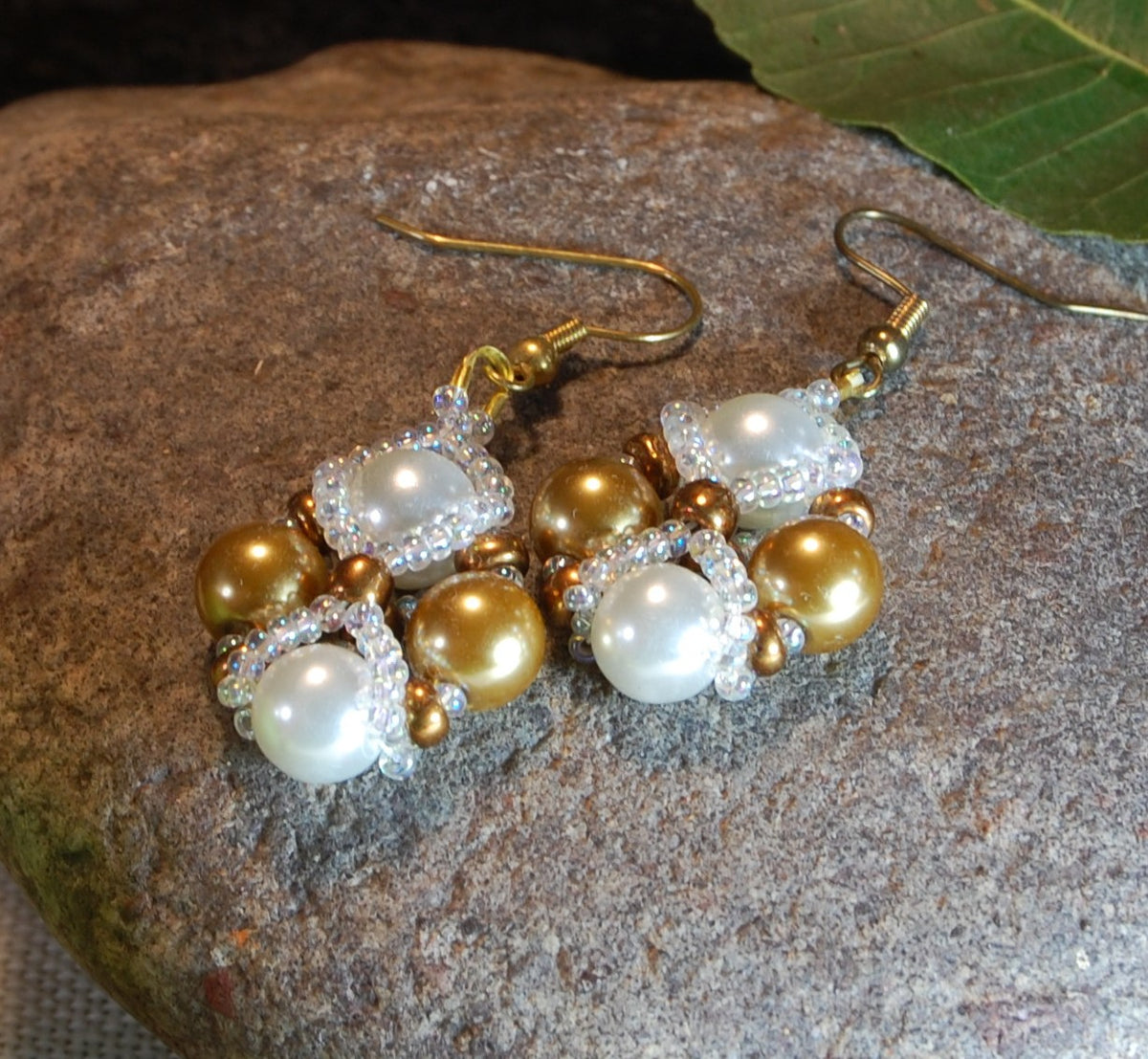Gold & Pearl Handmade Beaded Earrings | Elegant Pearl Jewelry