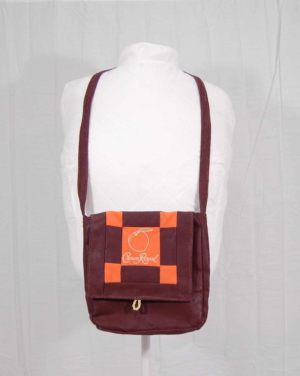 Crown Royal Peach Inspired Messenger Bag | Handmade Crossbody Purse | Upcycled Whiskey Bag Purse | Burgundy Faux Leather Shoulder Bag