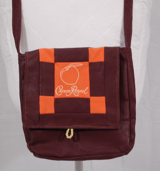 Crown Royal Peach Inspired Messenger Bag | Handmade Crossbody Purse | Upcycled Whiskey Bag Purse | Burgundy Faux Leather Shoulder Bag