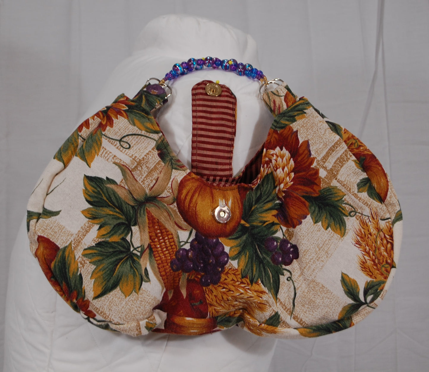 Floral Crescent Beaded Handle Handbag