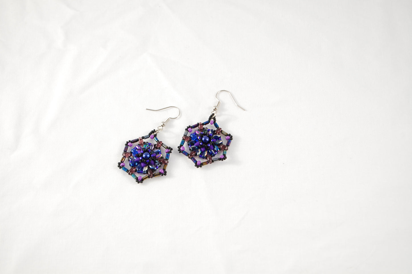 Celestial Web Beaded Earrings | Handwoven Blue & Purple Statement Earrings