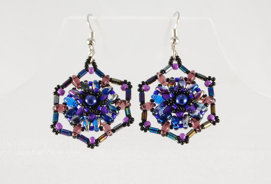 Celestial Web Beaded Earrings | Handwoven Blue & Purple Statement Earrings
