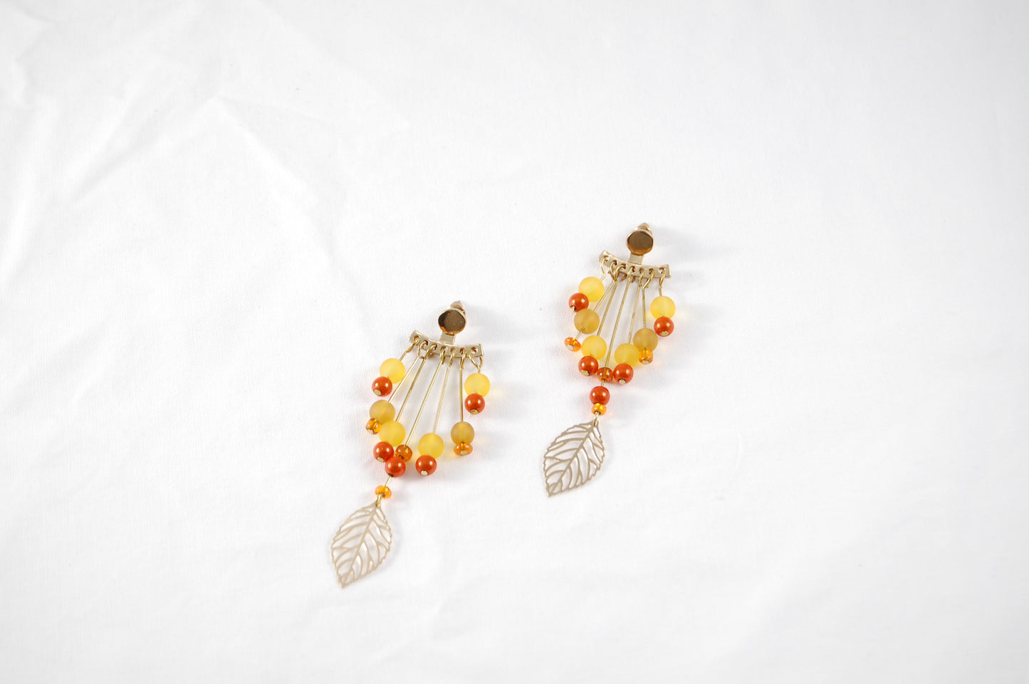 Autumn Leaf Beaded Stud Earrings