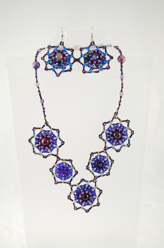 Purple and Blue Mandala Statement Necklace & Earring Set