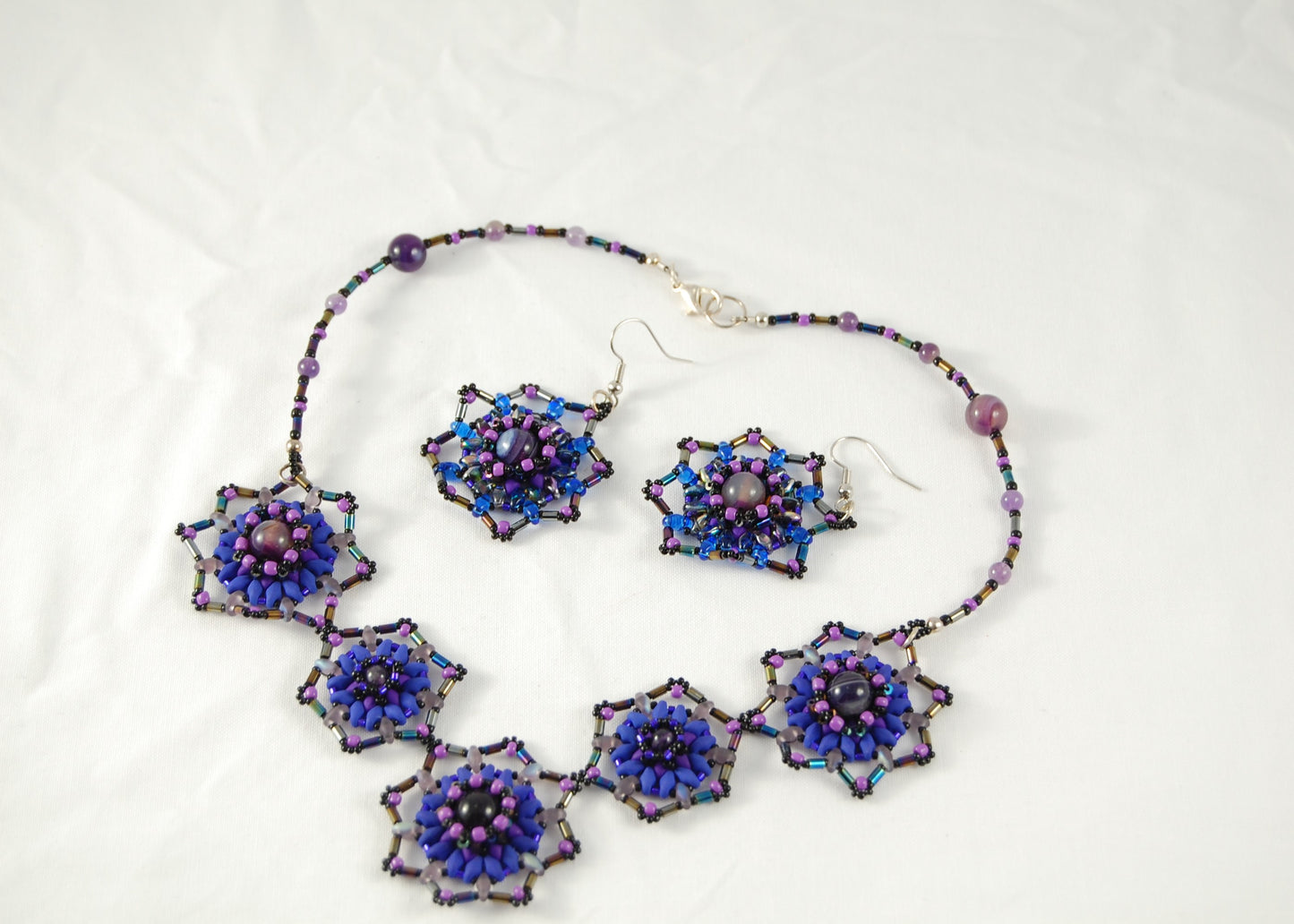 Purple and Blue Mandala Statement Necklace & Earring Set