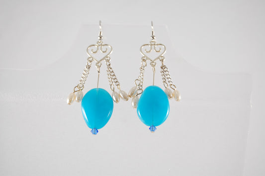 Turquoise Heart Dangle Earrings with Pearls