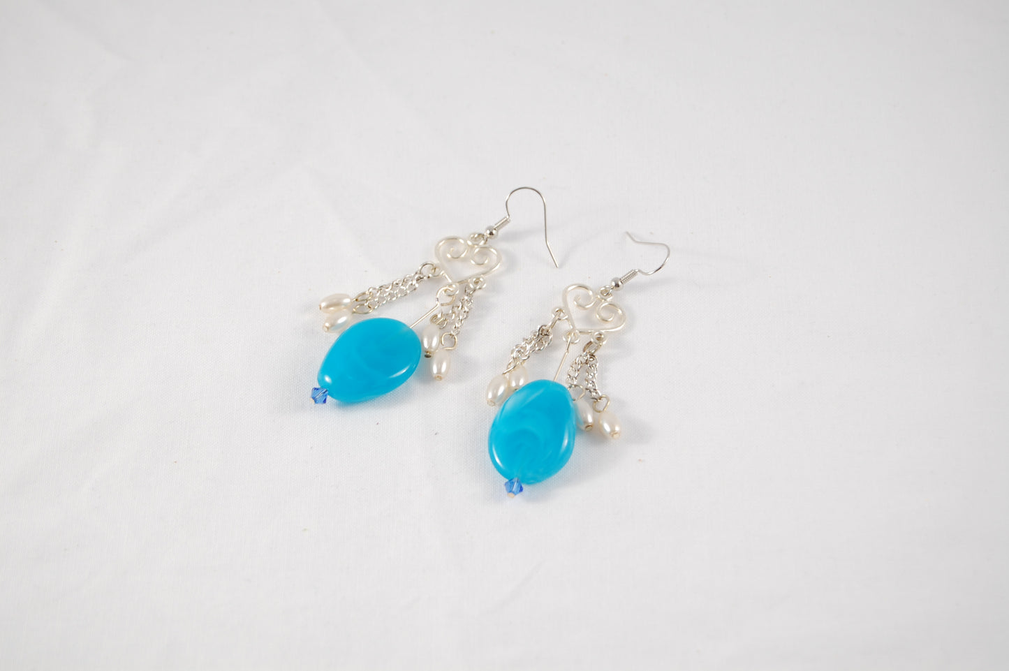 Turquoise Heart Dangle Earrings with Pearls
