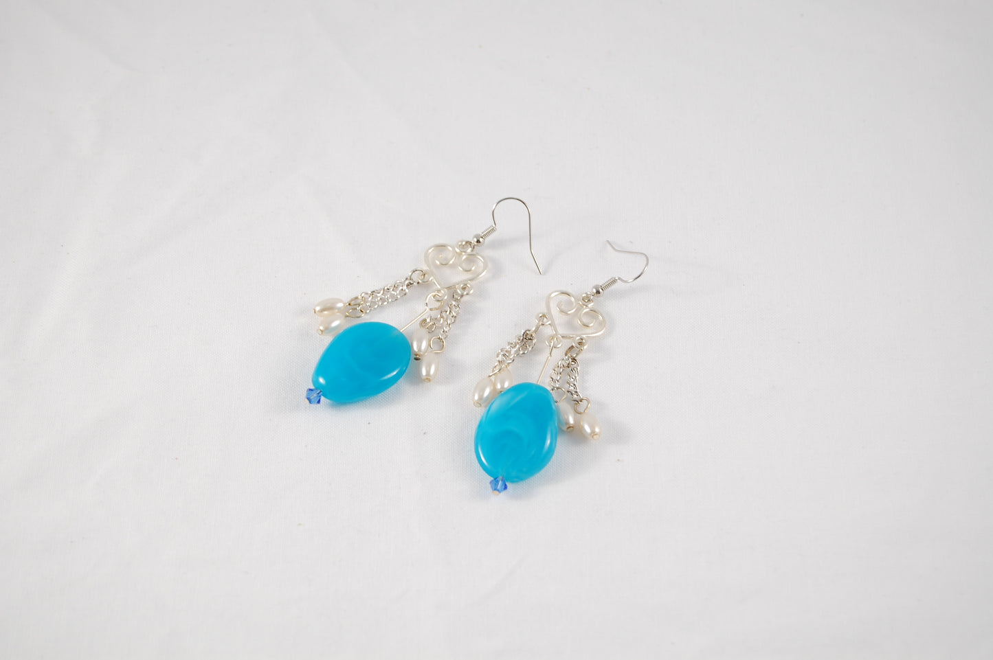 Turquoise Heart Dangle Earrings with Pearls