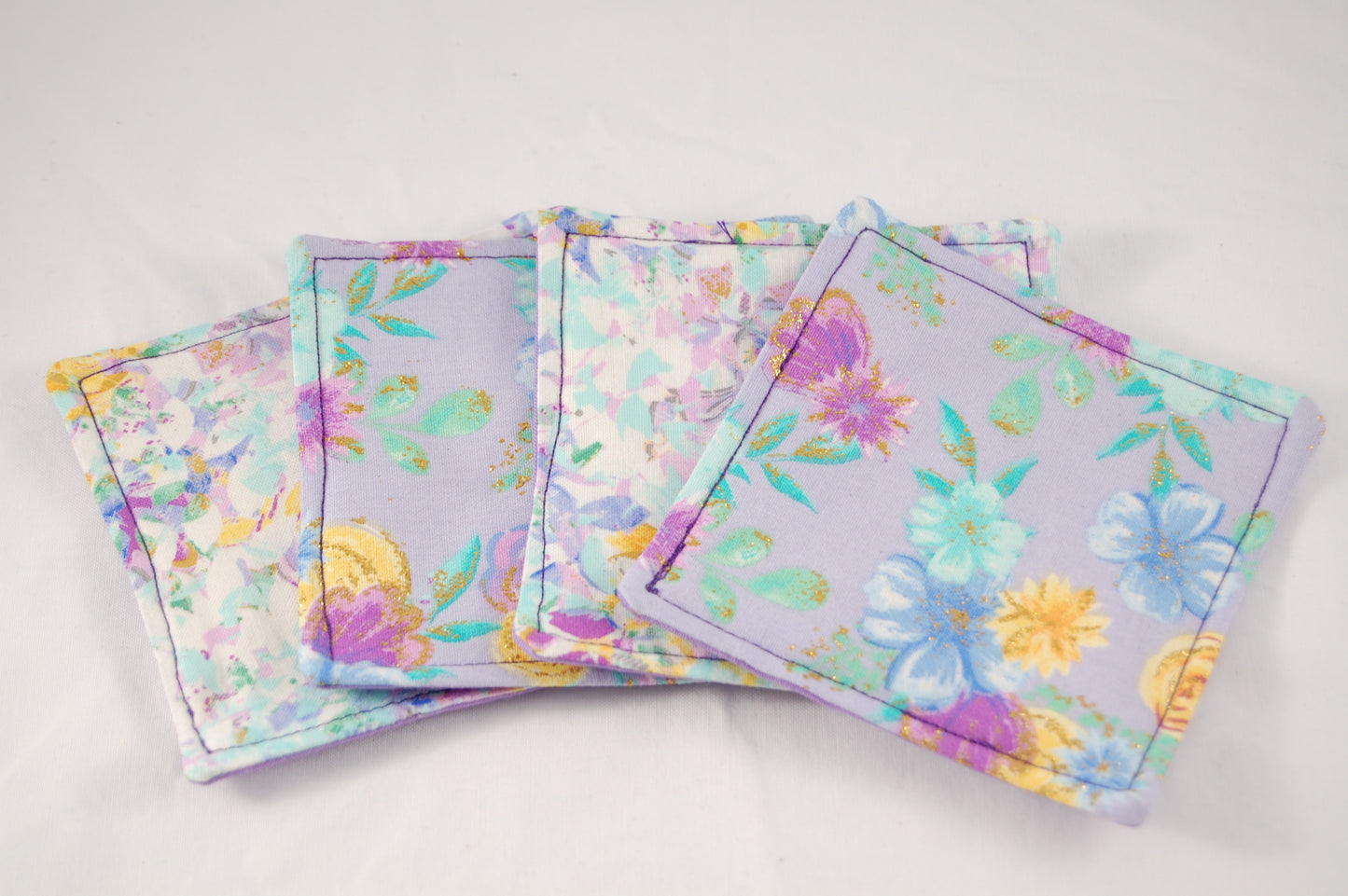 Lavender Floral Mug Rug Set – Handmade Fabric Coasters for Coffee & Tea
