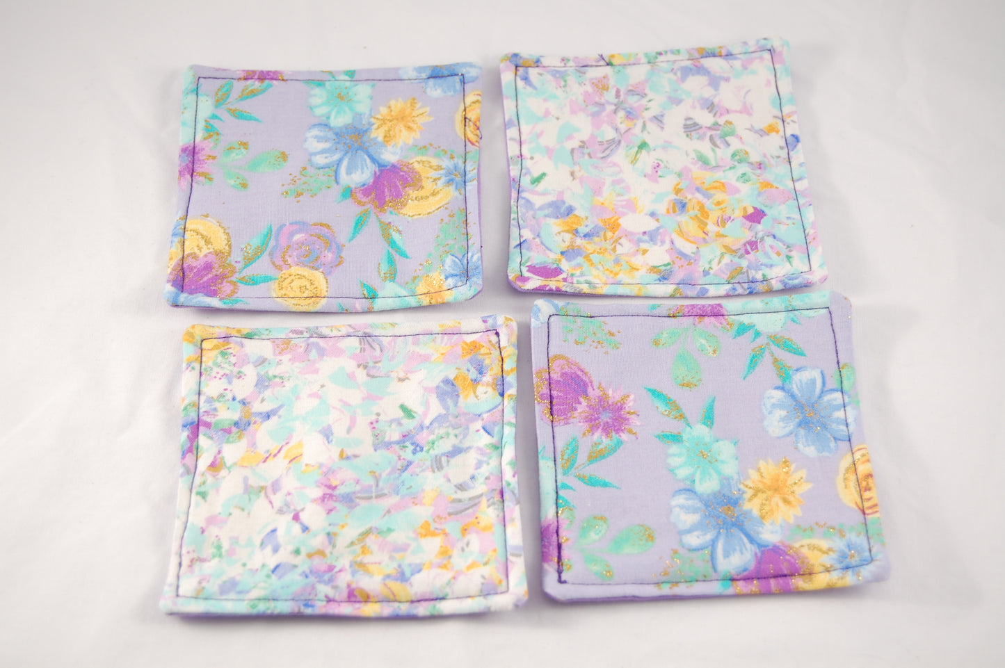 Lavender Floral Mug Rug Set – Handmade Fabric Coasters for Coffee & Tea