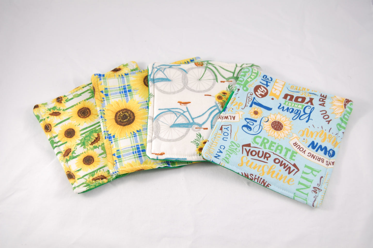 Mixed Print Sunflower Mug Rug Set – Handmade Fabric Coasters