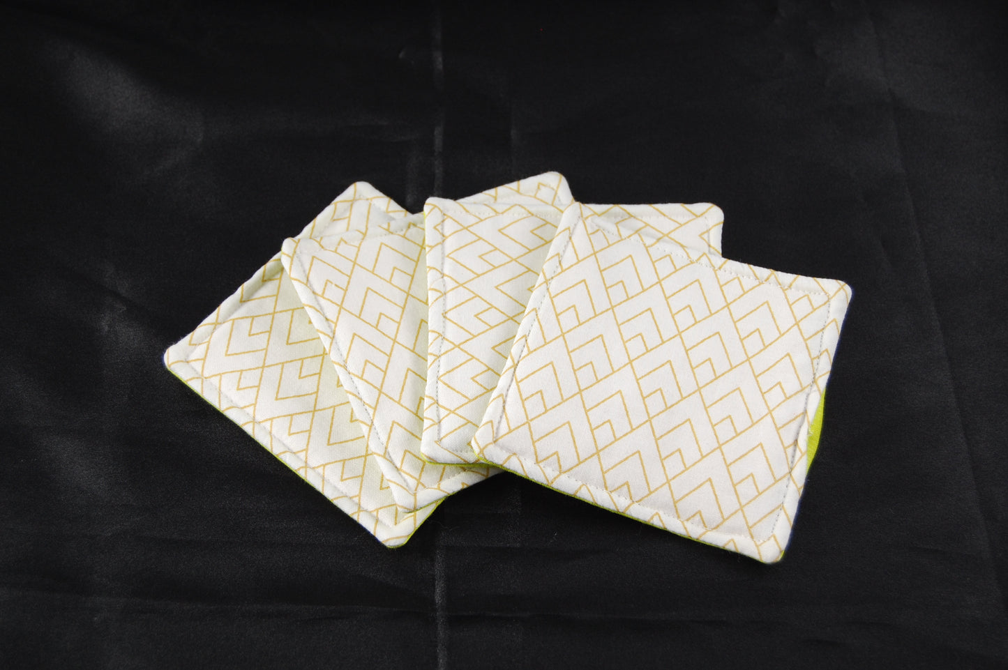 Modern Green and Gold Mug Rug Set – Handmade Quilted Coasters