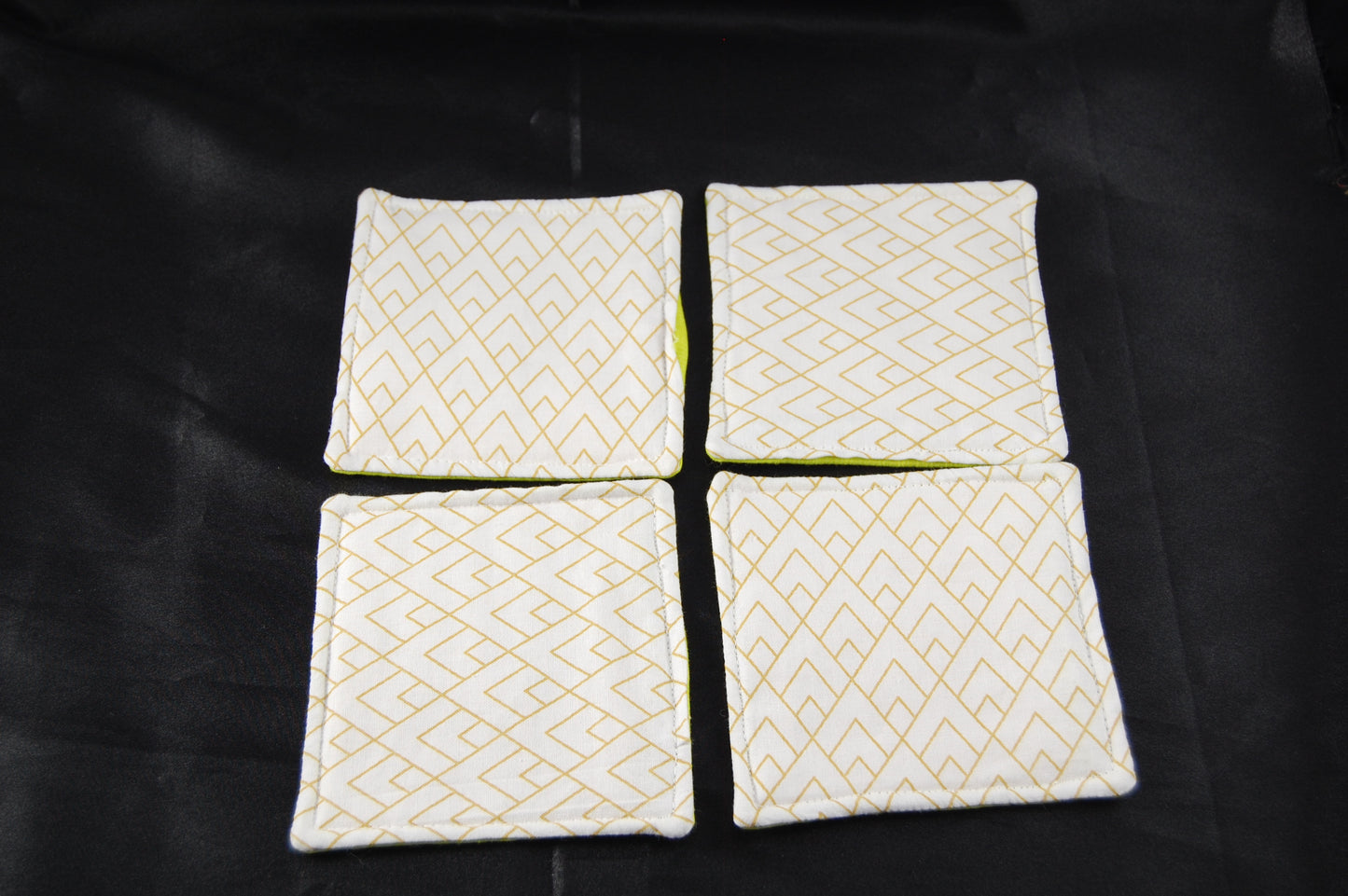 Modern Green and Gold Mug Rug Set – Handmade Quilted Coasters