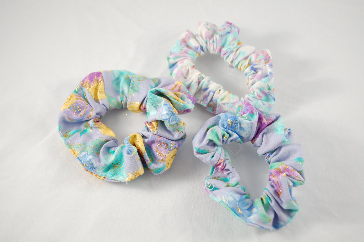 Pastel Floral Glitter Scrunchies Set of 3