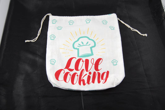 Love Cooking Drawstring Flower Sack Bag