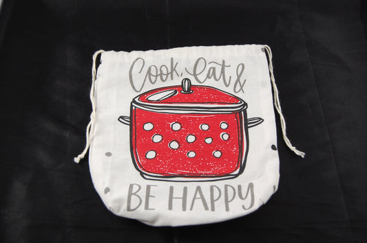 Cook Eat Be Happy Reusable Produce Bag | Eco-Friendly Drawstring Grocery Sack