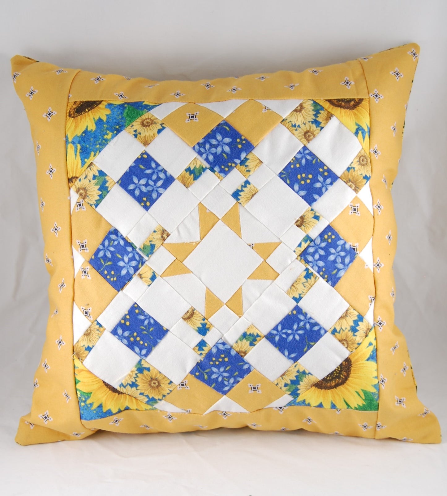 Handmade Sunflower Quilted Pillow Cover with Zipper Closure