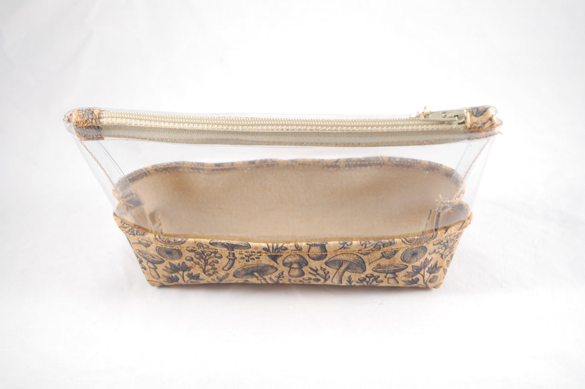 Mushroom Cork and Clear Vinyl Makeup Pouch