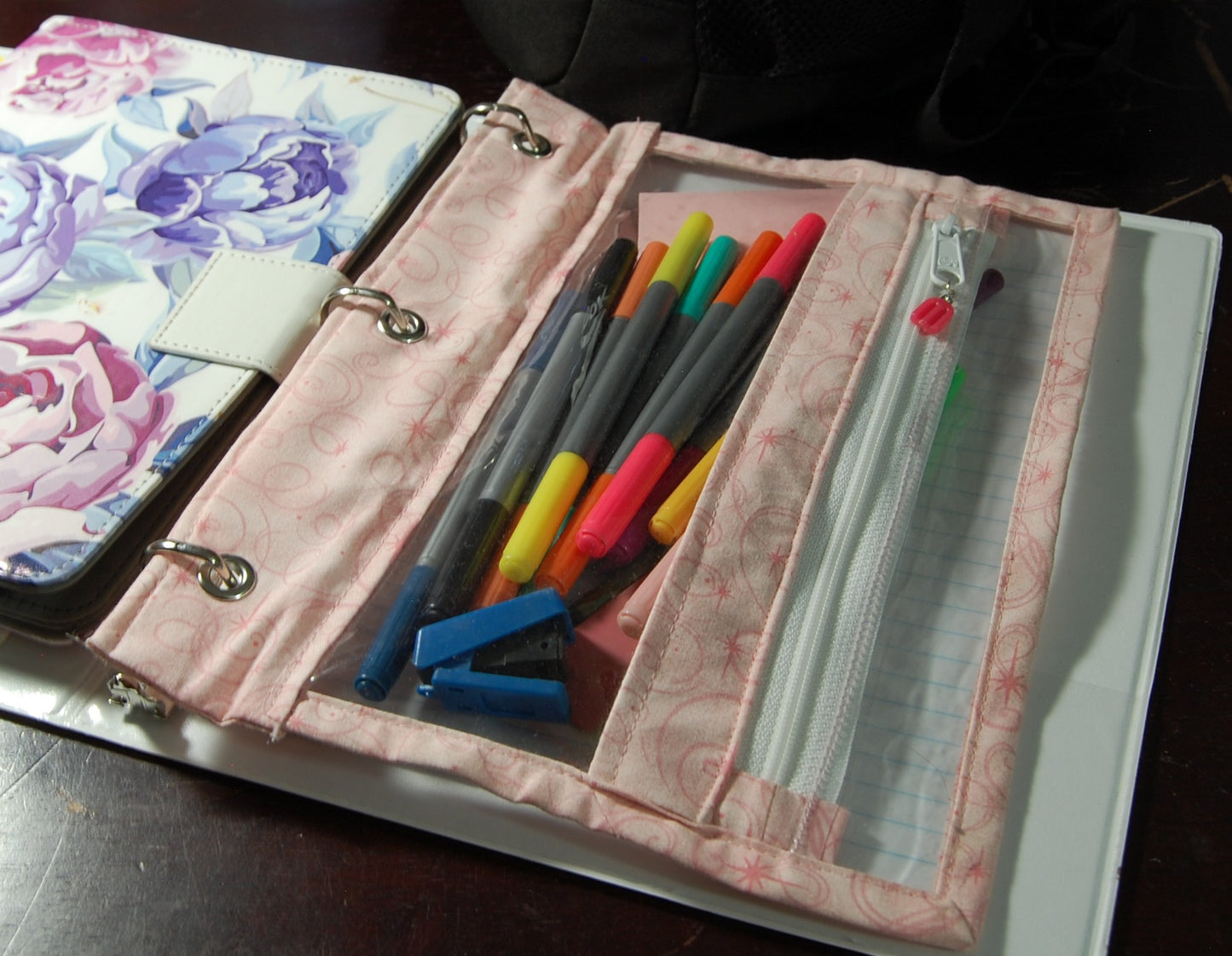 Handmade Pencil Pouch for 3 Ring Binder | Pink School Supply Organizer