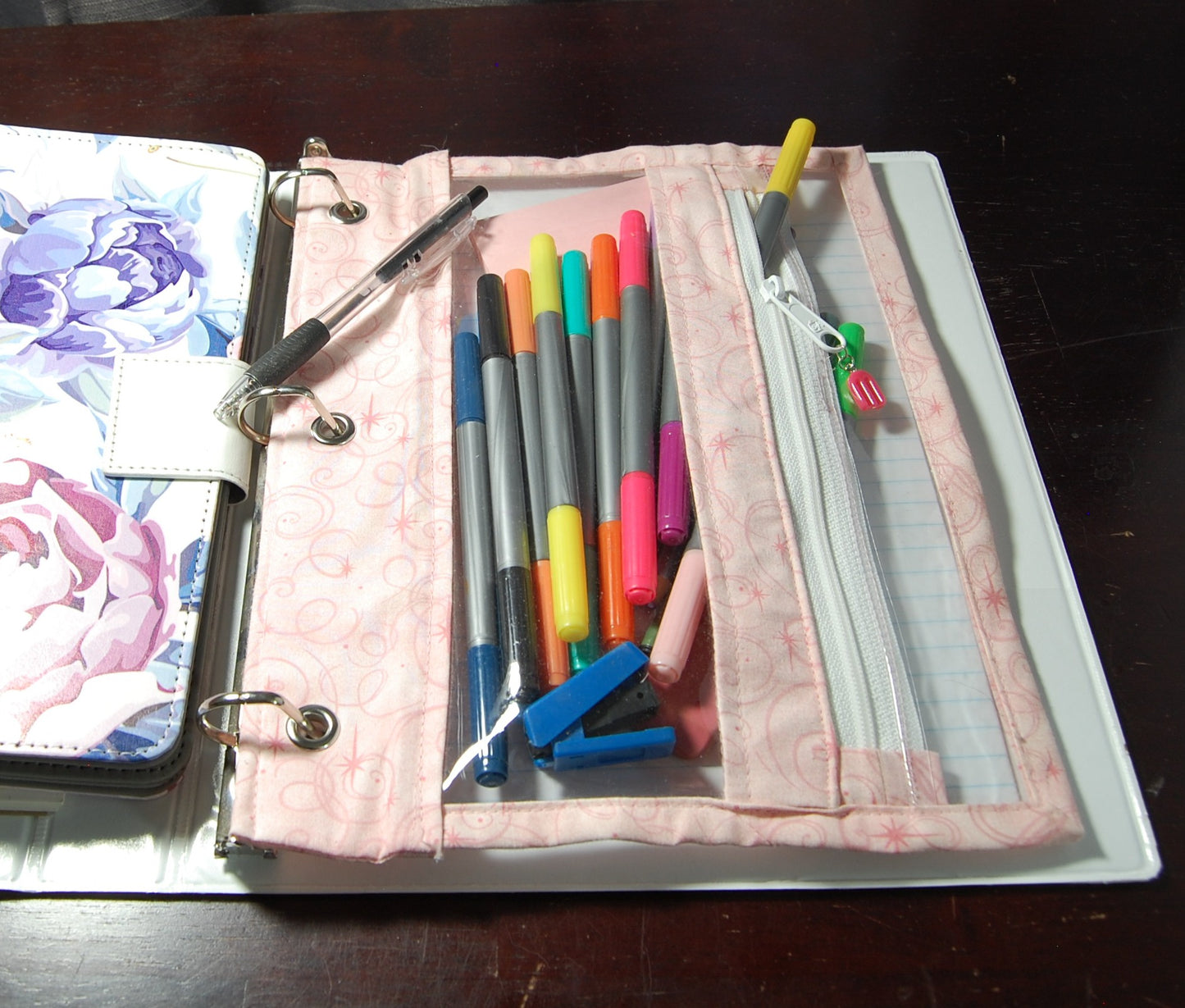 Handmade Pencil Pouch for 3 Ring Binder | Pink School Supply Organizer