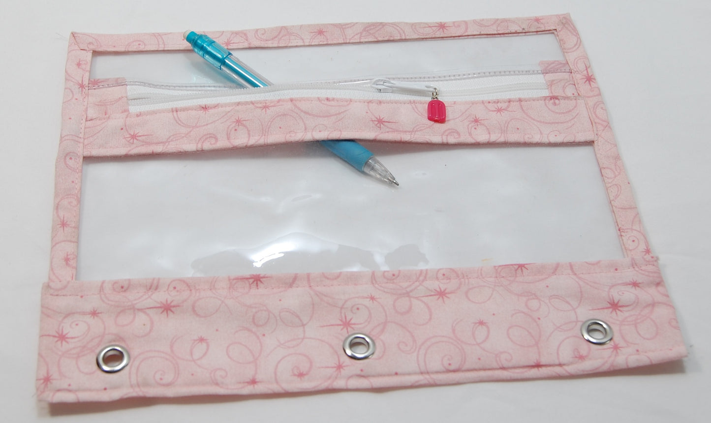 Handmade Pencil Pouch for 3 Ring Binder | Pink School Supply Organizer