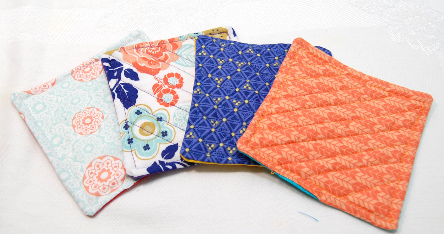 Floral Fabric Coasters Set of 4 | Reversible Mug Rugs | Handmade Coffee Bar Decor | Cottagecore Kitchen Gift