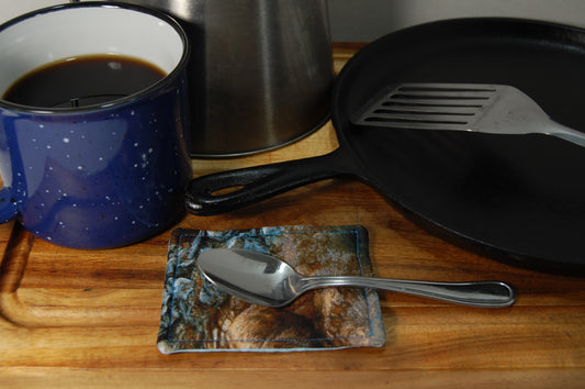 Rustic Cabin Kitchen Utensil Mats – Handmade Bear Print Spoon Rest Set