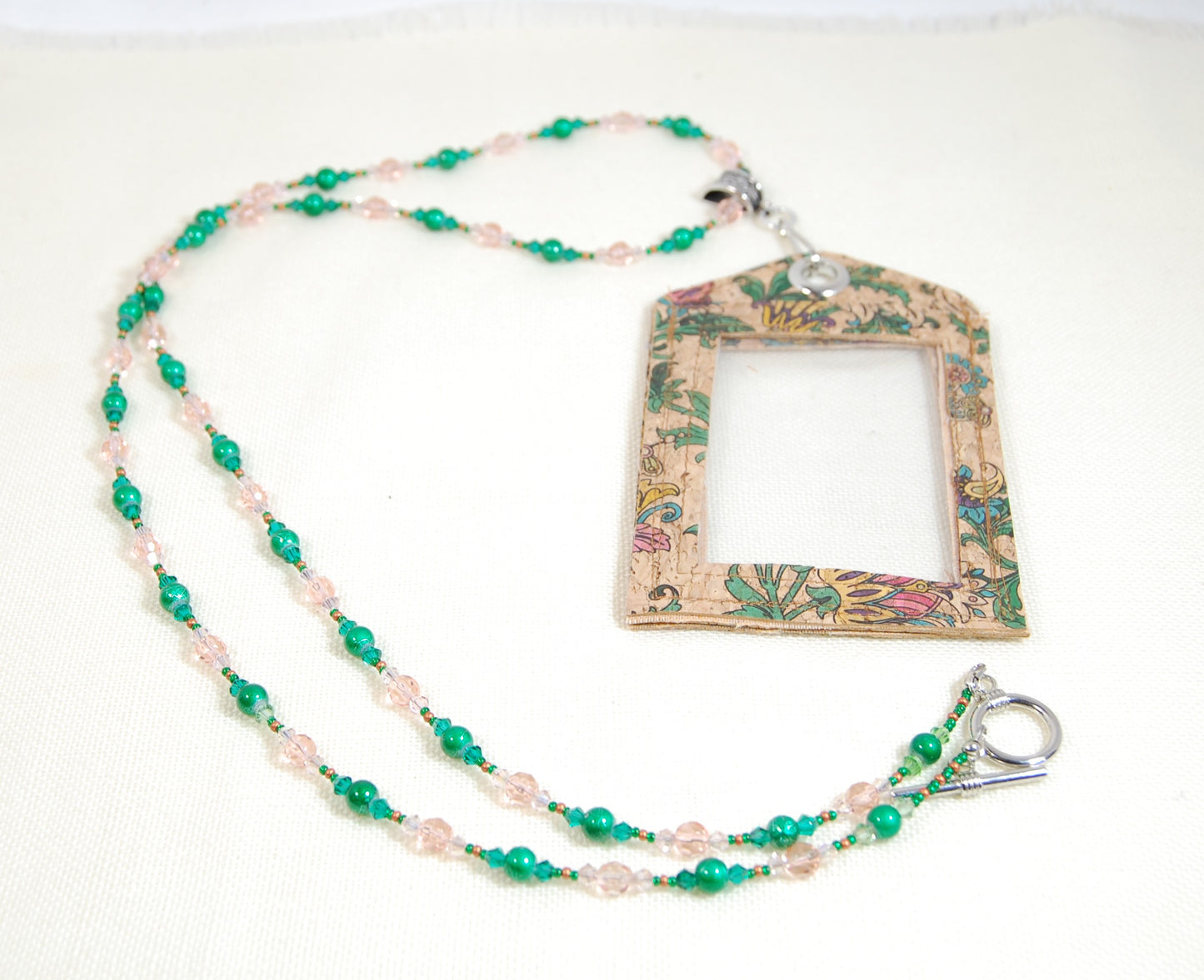 Boho Cork ID Badge Holder with Handmade Beaded Lanyard