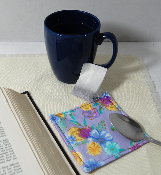 Lavender Floral Mug Rug Set – Handmade Fabric Coasters for Coffee & Tea