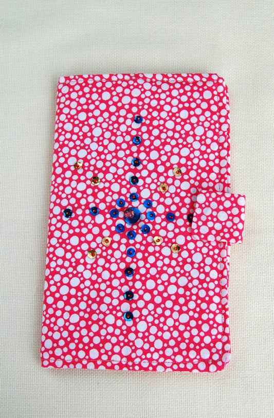 Hand Beaded Pink Pocket Planner Cover | Handmade Fabric Planner Cover