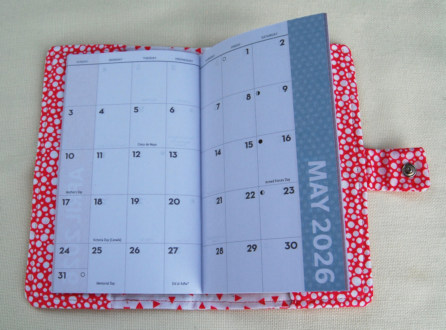 Hand Beaded Pink Pocket Planner Cover | Handmade Fabric Planner Cover