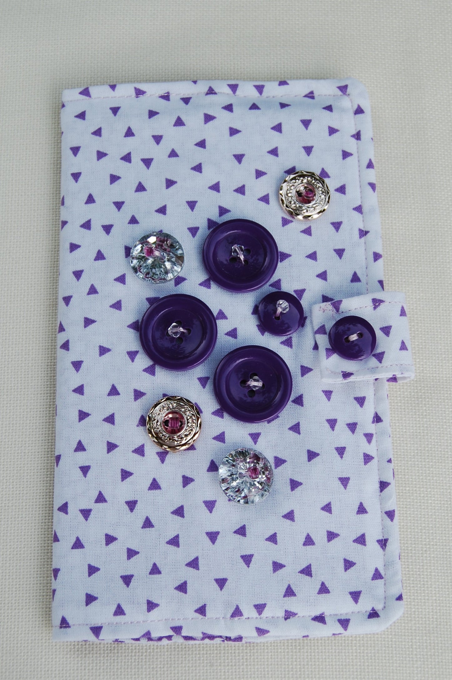 Purple Button Embellished Pocket Planner Cover | Handmade Fabric Planner Cover