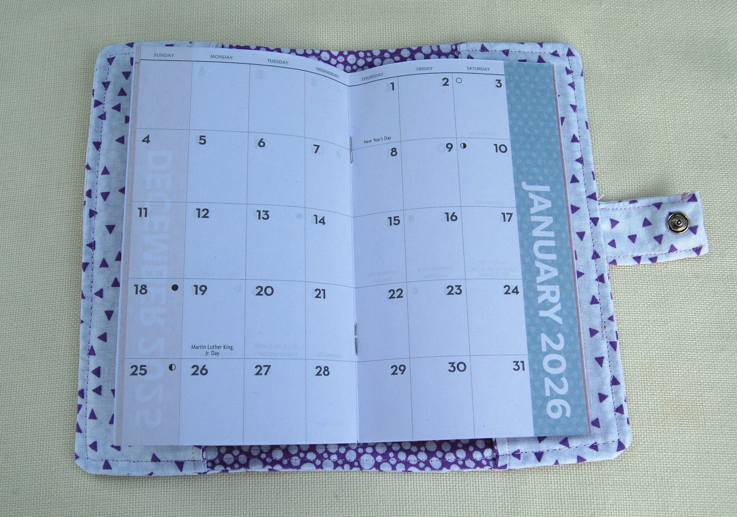 Purple Button Embellished Pocket Planner Cover | Handmade Fabric Planner Cover