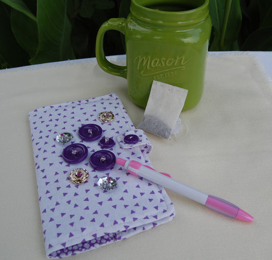 Purple Button Embellished Pocket Planner Cover | Handmade Fabric Planner Cover