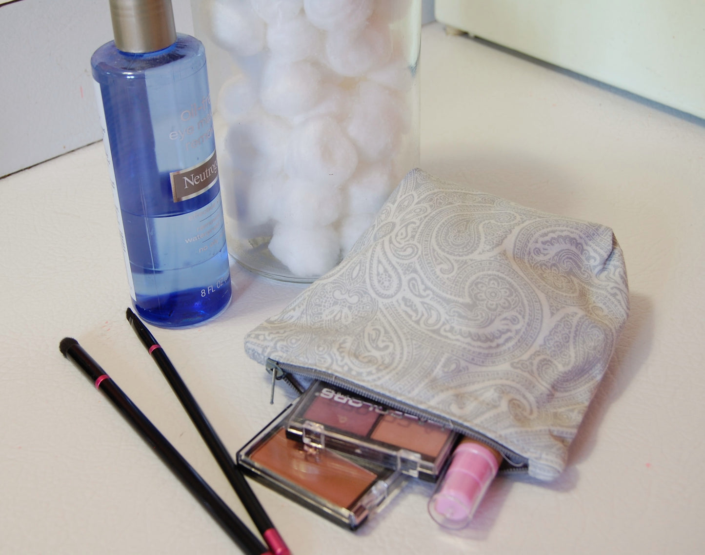 Handmade Gray Paisley Cosmetic Pouch