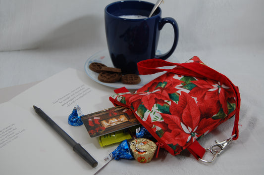 Red Poinsettia 6" Zipper Pouch with Wristlet