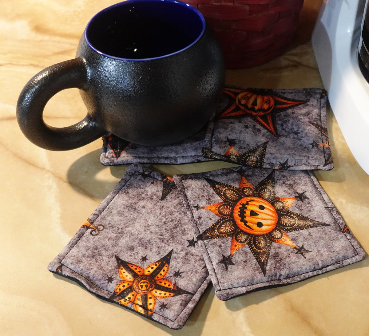Rustic Pumpkin Quilted Coasters | Set of 4