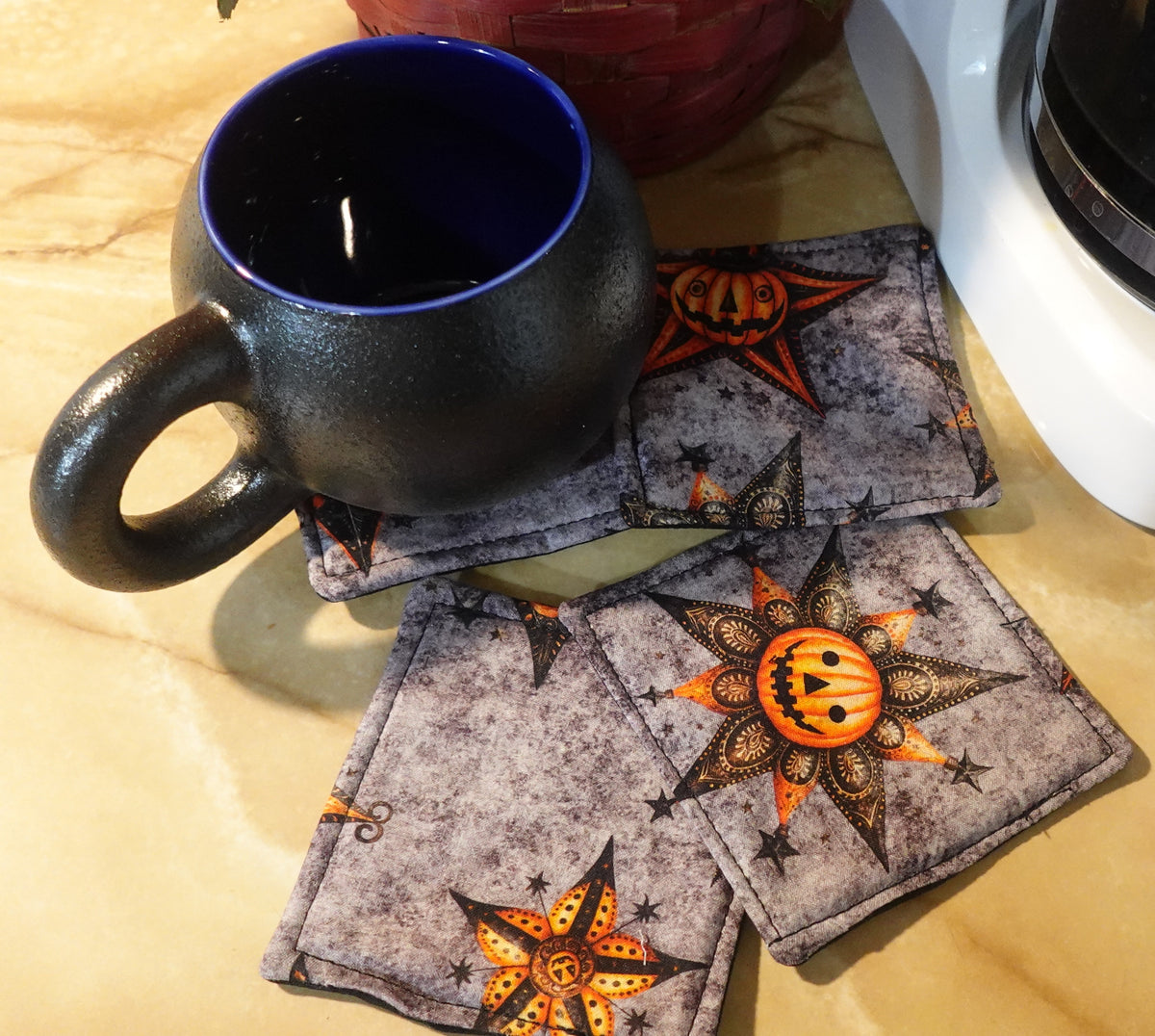 Rustic Pumpkin Quilted Coasters | Set of 4