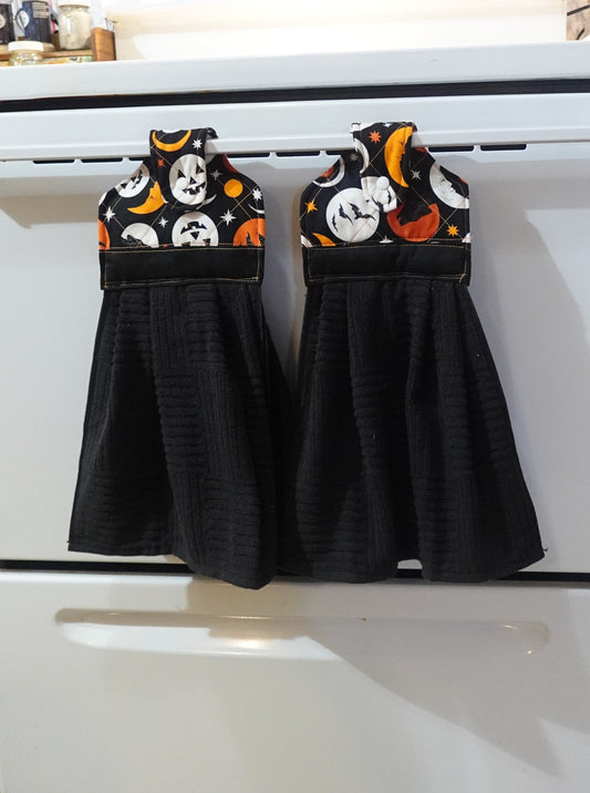 Handmade Halloween Kitchen Towel with Button Top | Decorative Oven Door Towel | Fall Kitchen Decor
